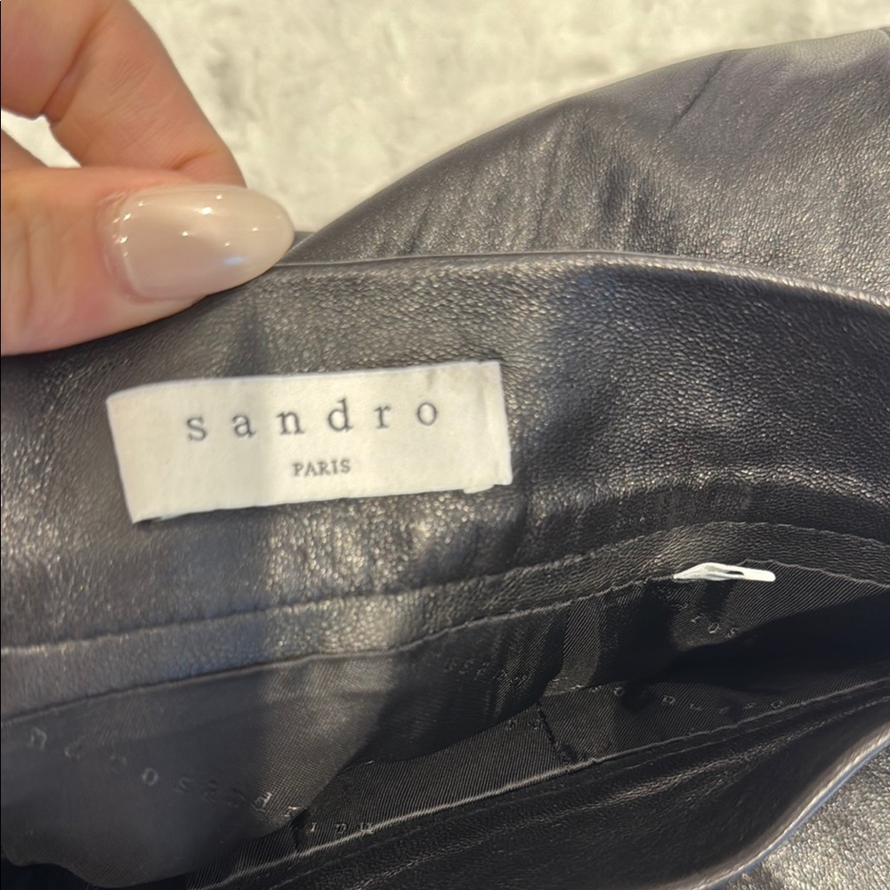 Sandro Black Leather Pleated Skirt 0 - Picture 2 of 9